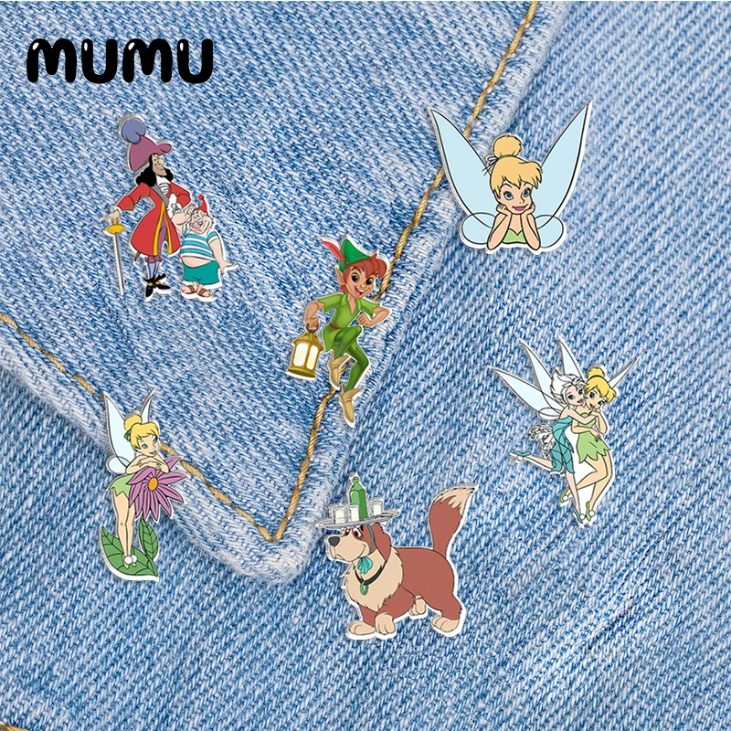 2024 New Peter Pan and Wendy Lapel Pin Tinkerbell Acrylic Brooches Handmade Epoxy Jewelry Shirt Bag Badge