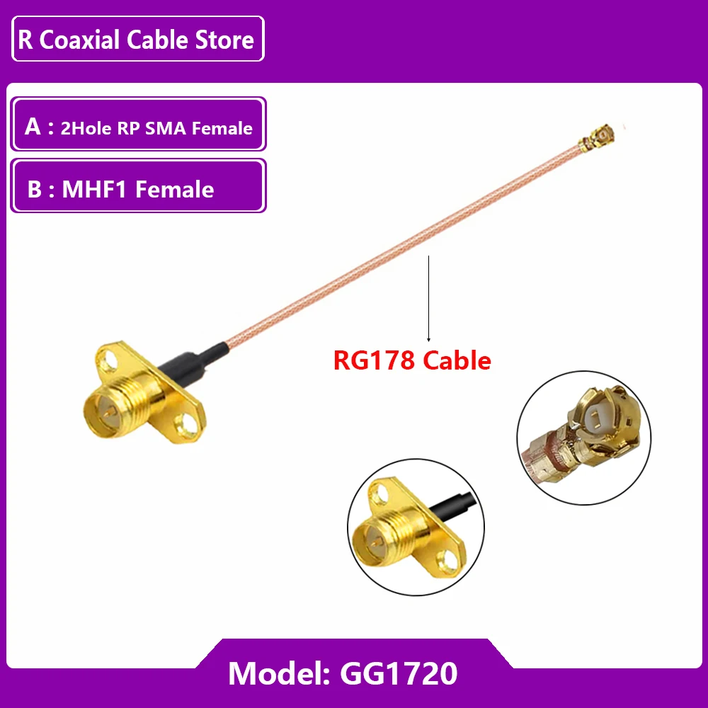 1 قطعة RG178 ضفيرة واي فاي هوائي تمديد كابل u.FL MHF أنثى إلى SMA / RP-SMA أنثى 2 حفرة شفة لوحة جبل البلوز