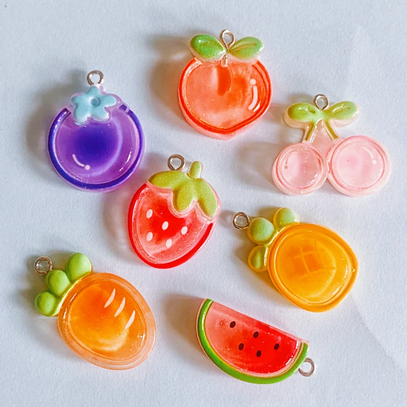 10 Uds. De dijes de resina de fruta, manzana, sandía, para hacer joyas, collar, llavero, pendientes, colgantes, suministros DIY, accesorios