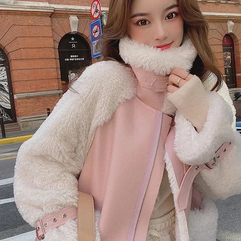 2023 Autumn Winter Women's Jacket Plush Leather Fur Integrated Thickened Warm imitation lamb wool Coats Korean Winter Clothes