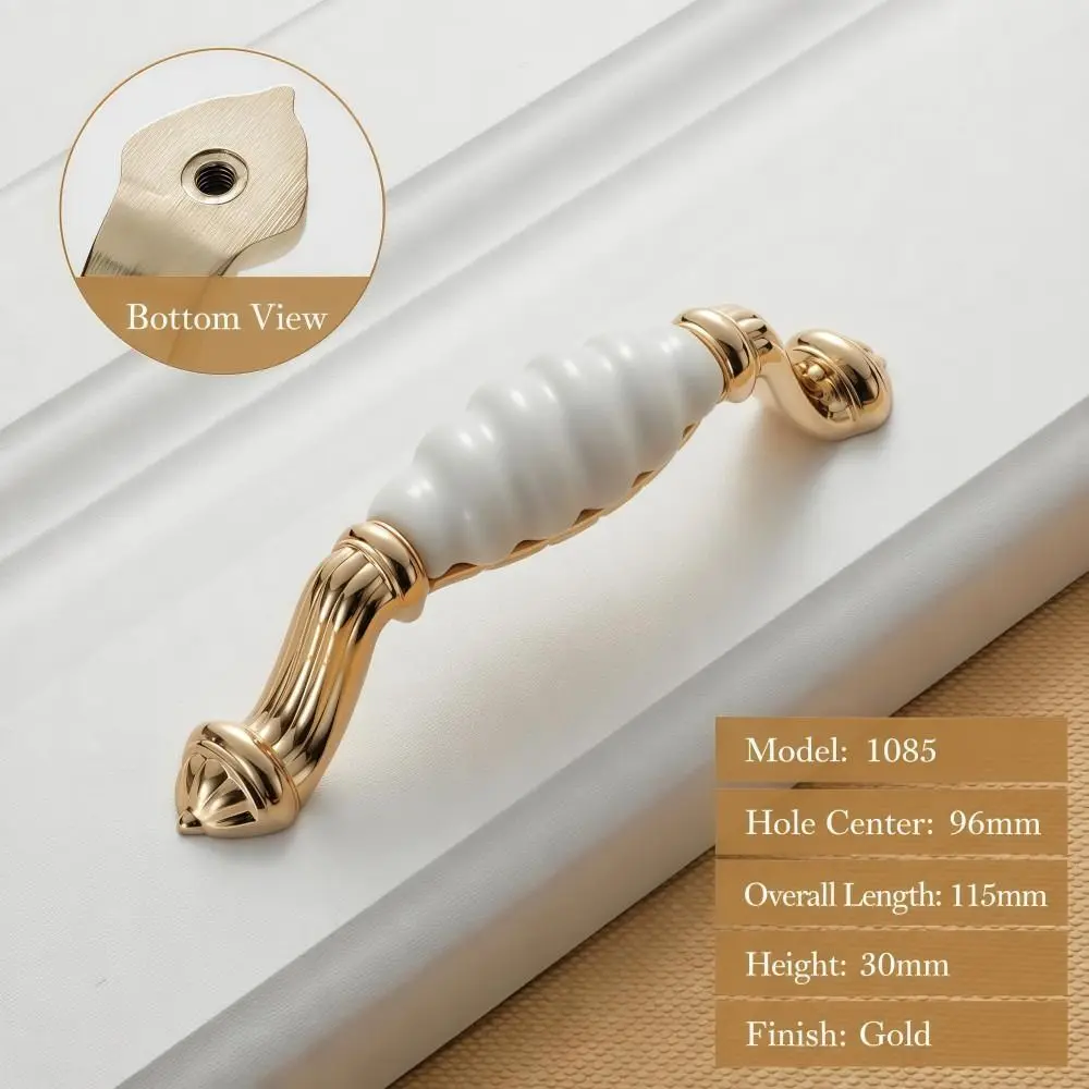 Modern Elegant Ceramic Cabinet Handles 96mm 128mm Smooth Gold Drawer Pulls Classic Vintage Cabinet Door Knobs Furniture Hardware