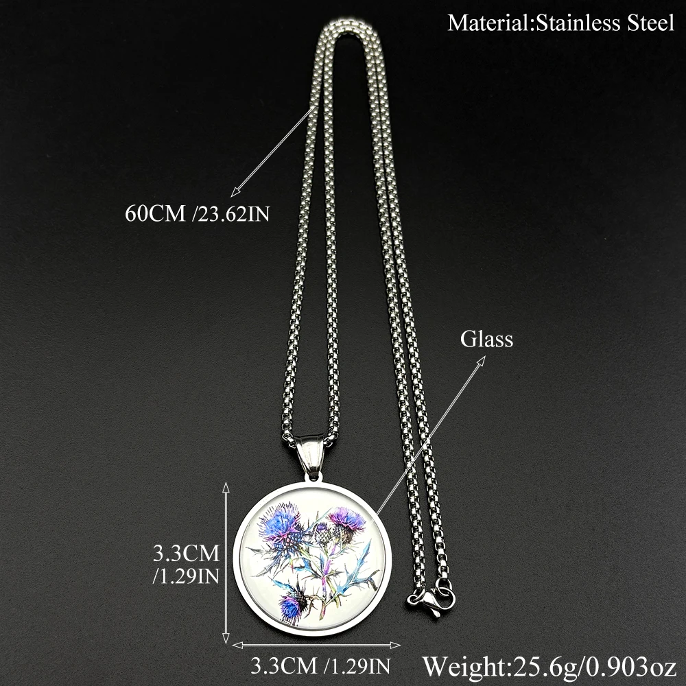 Retor Scotland Thistle Flower Chain für Damen und Herren, Edelstahl, Glas, dunkle Landhaus-Punk-Ästhetik, Halskette, Schmuck, Geschenke – Detail 3