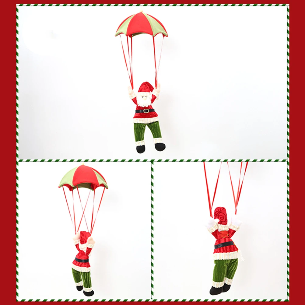 

1pcs Cute Christmas Tree Hanging Ornament Santa Claus Snowman In Parachute Red Green Party Decoration For Family Gift Hotel