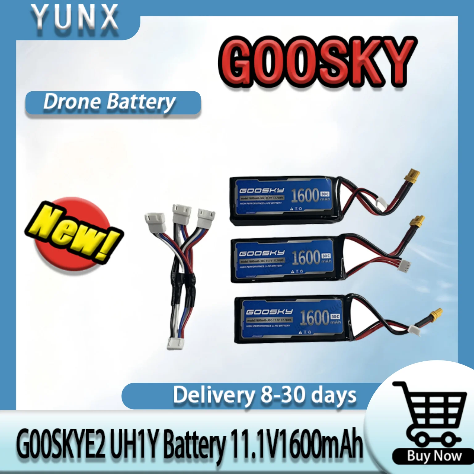 GOOSKY E2 UH-1Y GPS RC Helicopter Spare Battery 11.1V 1600mAh 30C High Discharge LiPo Power Pack for Remote Control Helicopters