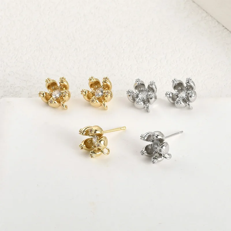 14k Real Gold Color Retention Exquisite Garnet Zircon Vertical Hanging Earrings DIY Handmade Earrings Accessories Material