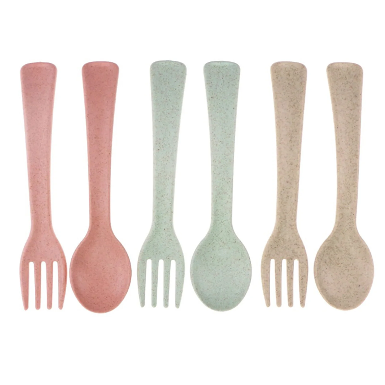 

6 pcs Children Fork Spoon Set Eco-Friendly Wheat Fiber Tableware Lightweight Anti-Skid For Toddlers Kids Camping Picnic Travel