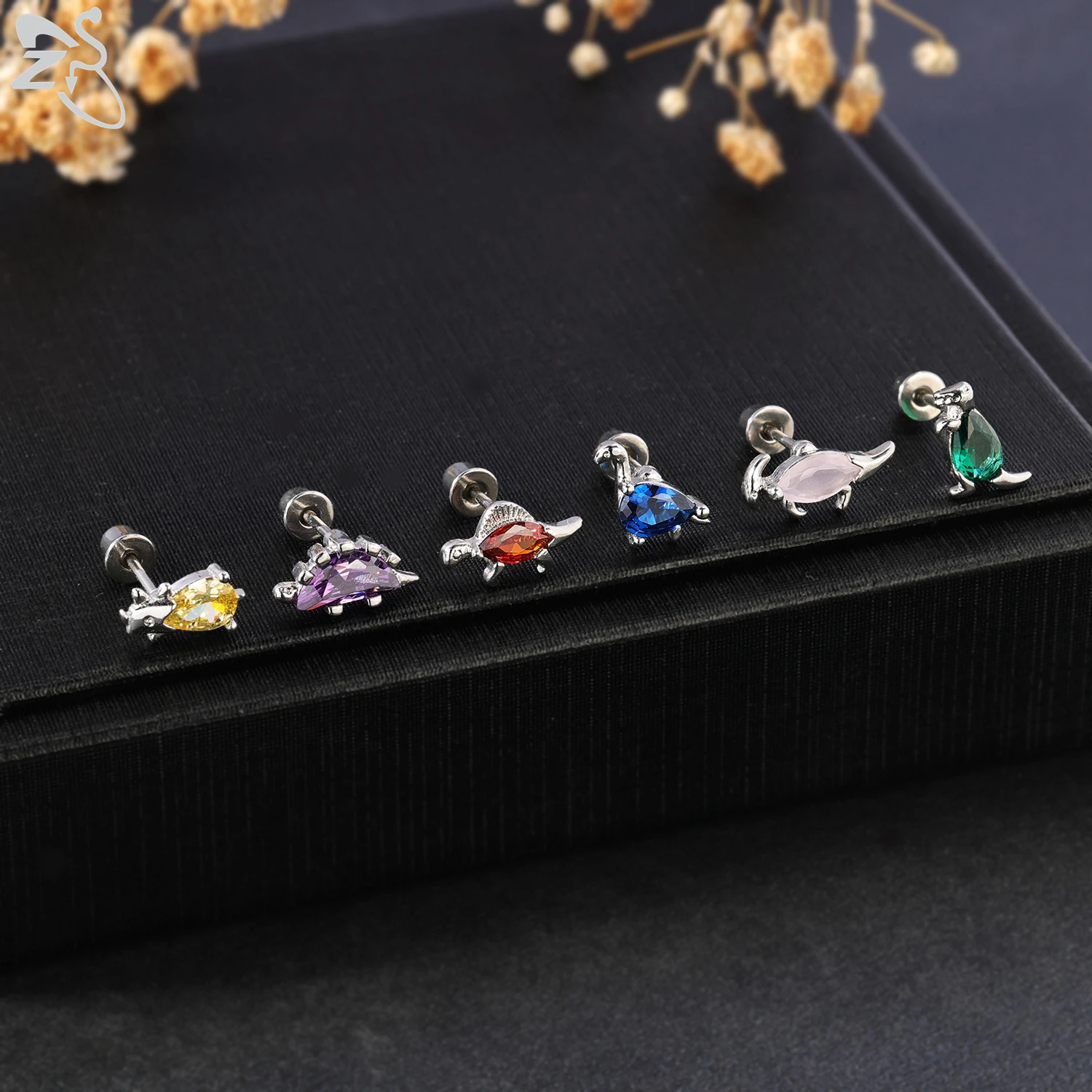 ZS 1 Piece 20G Cute Animals Shape Stud Earring For Children Women CZ Crystal Earrings Ear Cartilage Helix Conch Piercing Jewelry