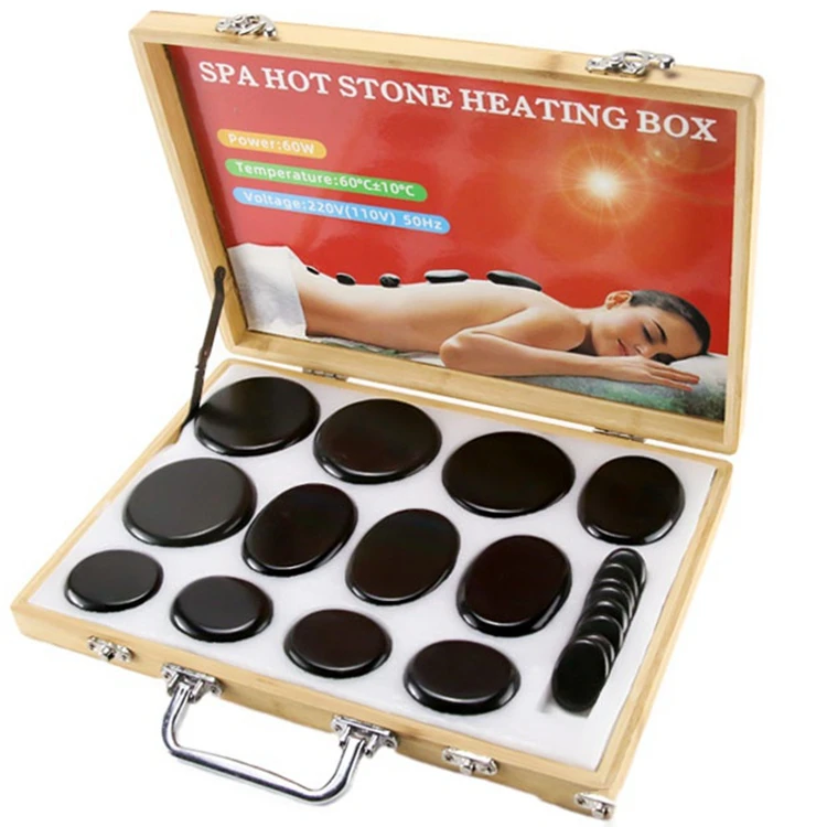 

20 PCS Salon Use Home Use Hot Massage Stone Set Warmer Rock Kit Natural Basalt Rocks with Heating Box