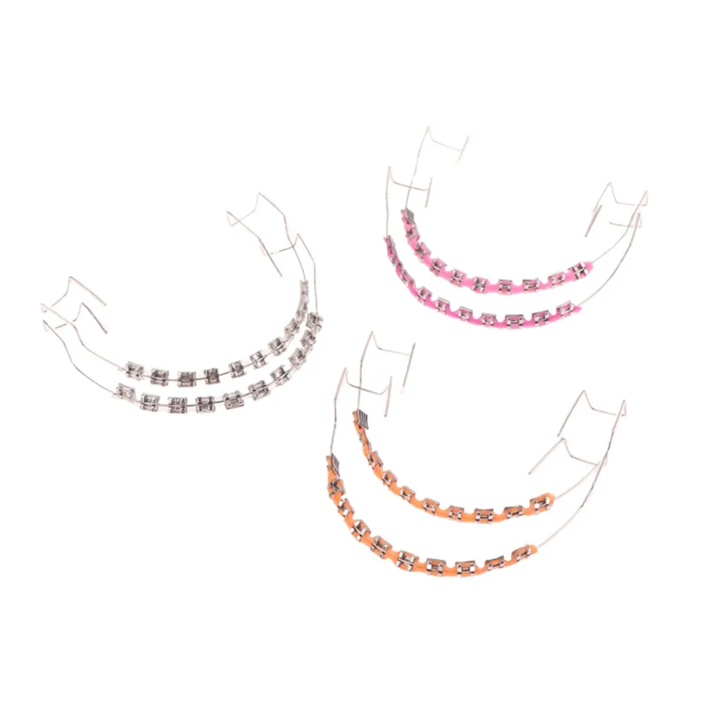 1 Pair Colorful Temporary Tooth Decoration Dental Decorations with Metal Wires Orthodontic Ligature Ties Fake Brackets Braces