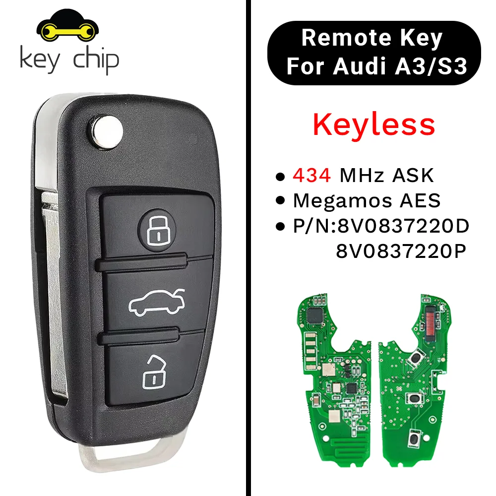 

KeyChip 315 МГц 433 МГц 868 МГц 8V0 837 220D/220P Смарт-ключ без ключа для Audi A3/S3 8V0 837 220P 2015 2008 2009 2005 2006