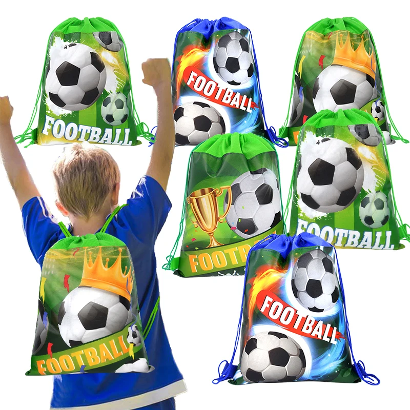 1-20Pcs Football Theme Gift Bags Non-woven Soccer Drawstring Goodie Bag Backpack Kids Sport Birthday Party Favors Decor Supplies