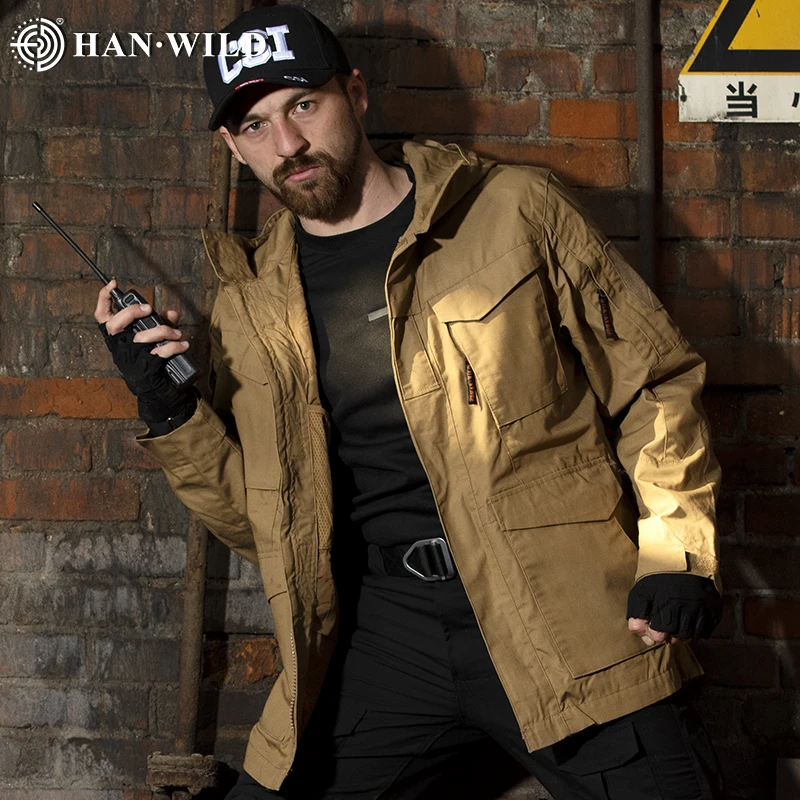 HAN WILD M65 Windbreaker Tactical Hiking Jackets Combat Jacket Men Waterproof Hoodie Flight Pilot Coat Windproof Climb Uniform