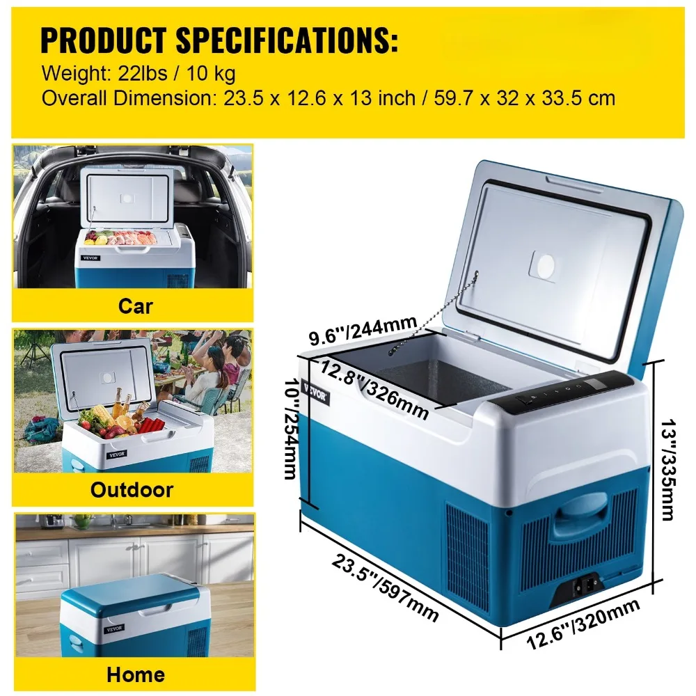 2024 휴대용 자동차 냉장고, 23 쿼트 RV 냉장고, 12/24V DC 및 110-240V AC 차량 트럭 보트 미니 전기 쿨러, 22L 신제품