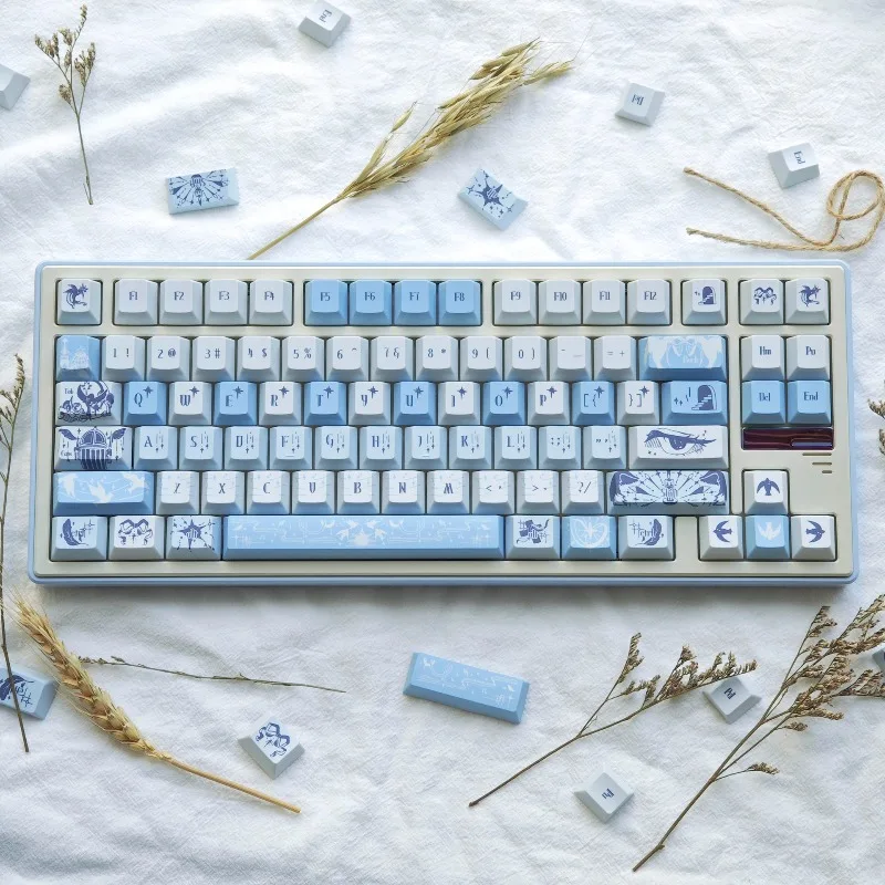 Blue Theme Keycaps Set Customized PBT Sublimation Cherry Profile Keyboard Cap 143keys for Mechanical Keyboard Accessories Gifts