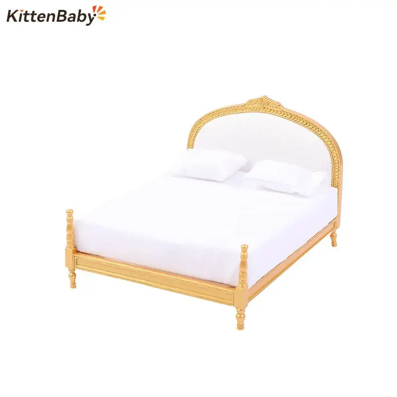 1/12 casa delle bambole in legno Mini letto singolo/matrimoniale casa camera da letto mobili giocattolo regalo soggiorno mobili modello bellissimo giocattolo fatto a mano