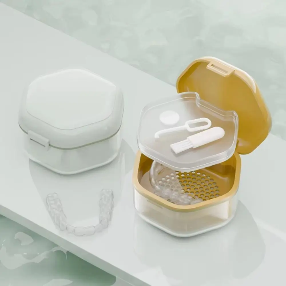 

Invisible Orthodontic Retainer Case Denture Cleaning Portable Denture Cleaner Box 2 Layer Sealed False Teeth Container