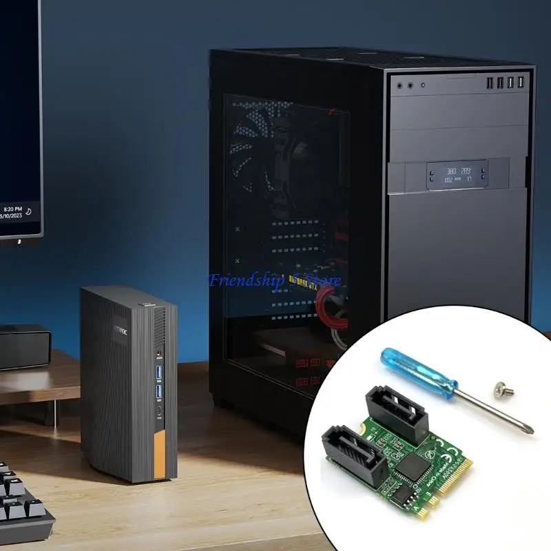 T8WC M.2 A+E คีย์ไปยัง 2 พอร์ต SATA3.0 ตัวแปลงการ์ดส่วนขยายตัวที่ส่งมอบอะแดปเตอร์ขยายการถ่ายโอน 6Gbps ASM1061 ชิป