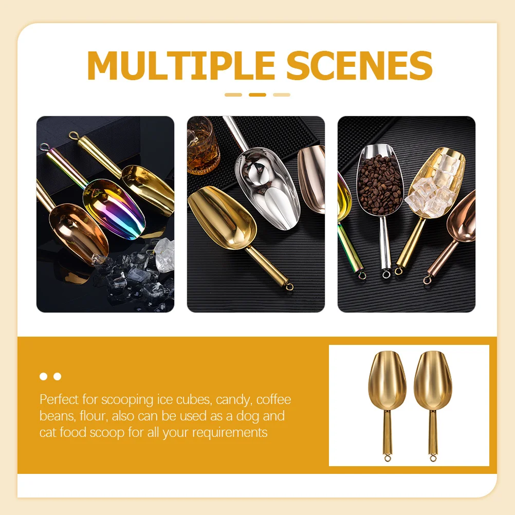 

2Pcs Heavy Duty Ice Scoop Stainless Steel Dry Goods Scooper for Grains Beans Pet Food Bar Kitchen Storage Smooth Surface Hook