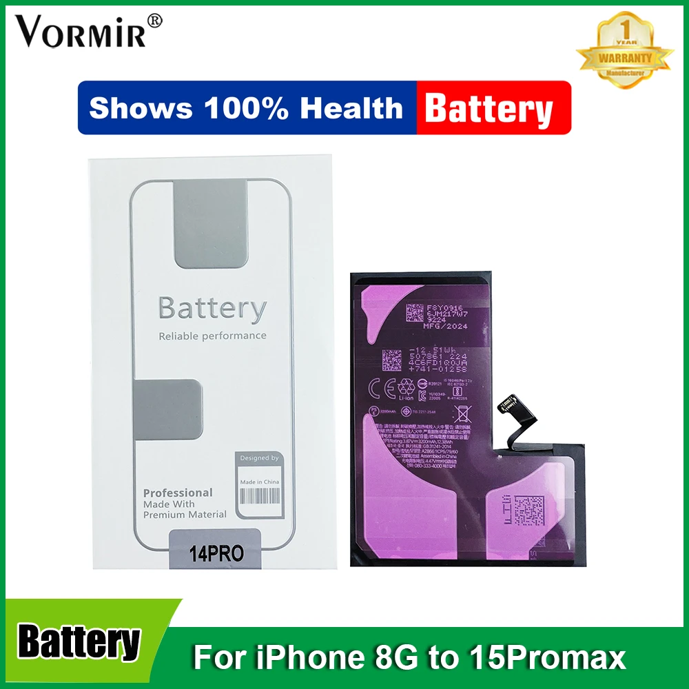 

2pcs Vormir No Message Pop-Up Battery For iPhone 11 12 13 14 15 Pro XR XS Max 8G SE2 Batteria Replacement With Show 100% Health