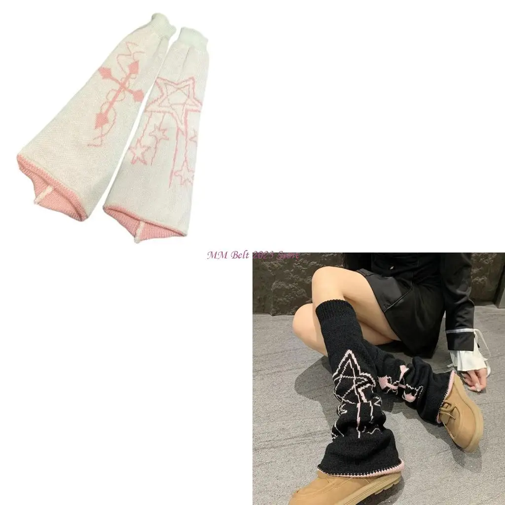 49ME Gothic Punk Foot Cover Socks Women Star Crosses Knit Street Flared Leg Warmers
