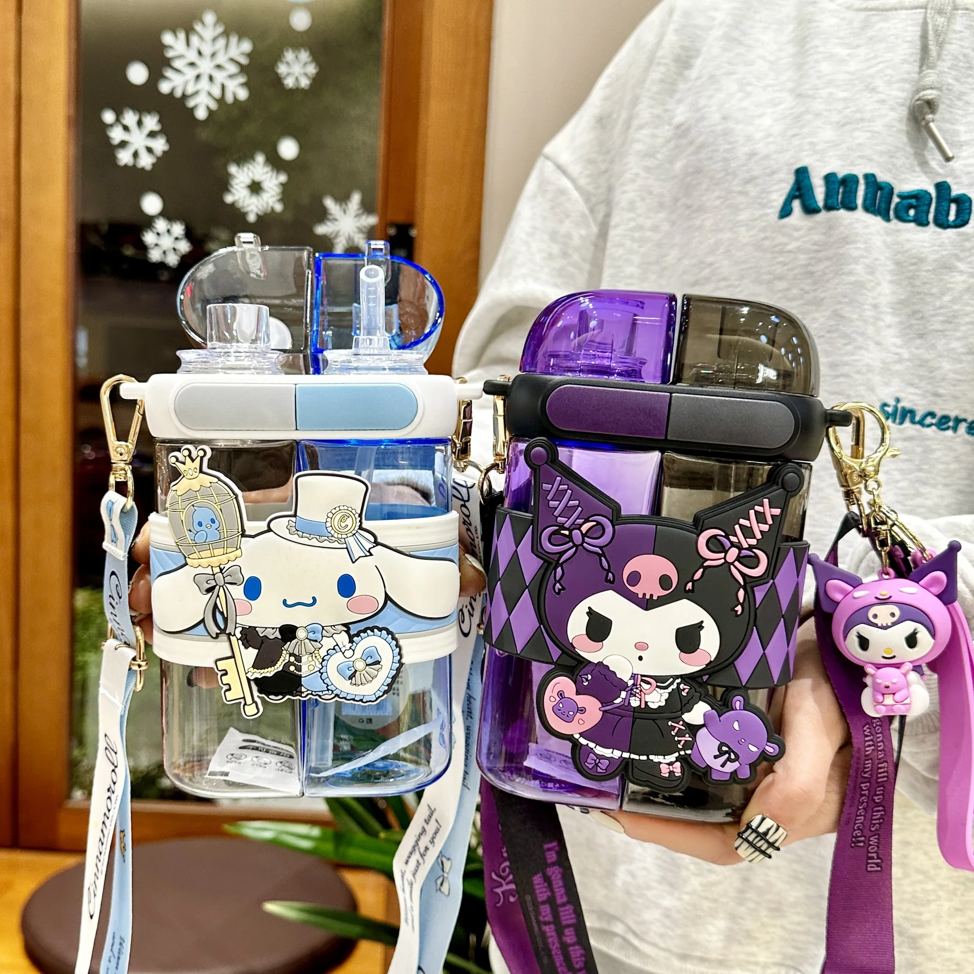 Sanrio Kuromi Water Bottles Children Students Campus Tritan Straw Mug Two Warehousing Double Drinking Bottle Birthday Present