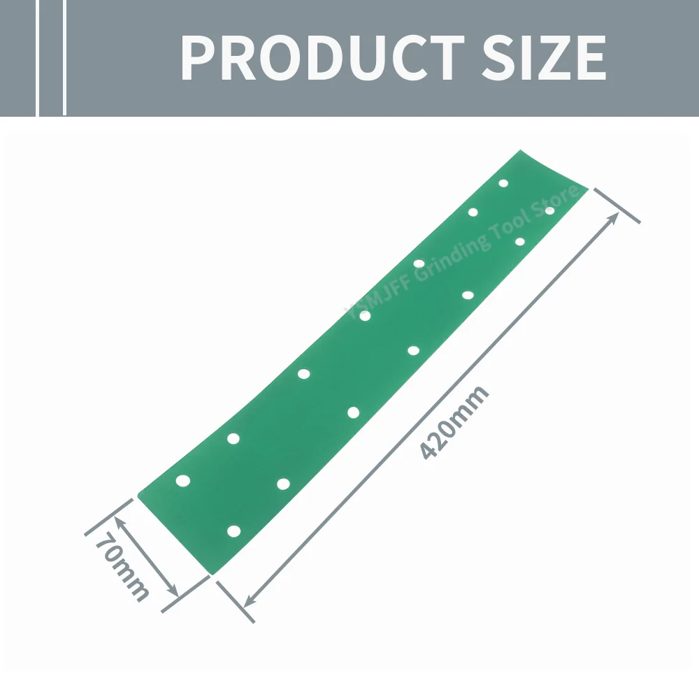 10PCS 70x420mm Polyester Film Green Sandpaper, 14 Holes Flocked Backing, 80-400 Grit For Car Grinding Polishing Accessories