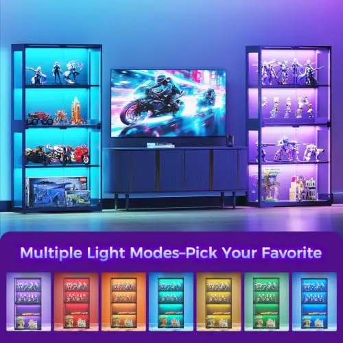 Display Case with Glass Doors & RGB LED Light, Glass Display Cabinet | 4-Tier Display Shelf Storage Cabinet for view 3