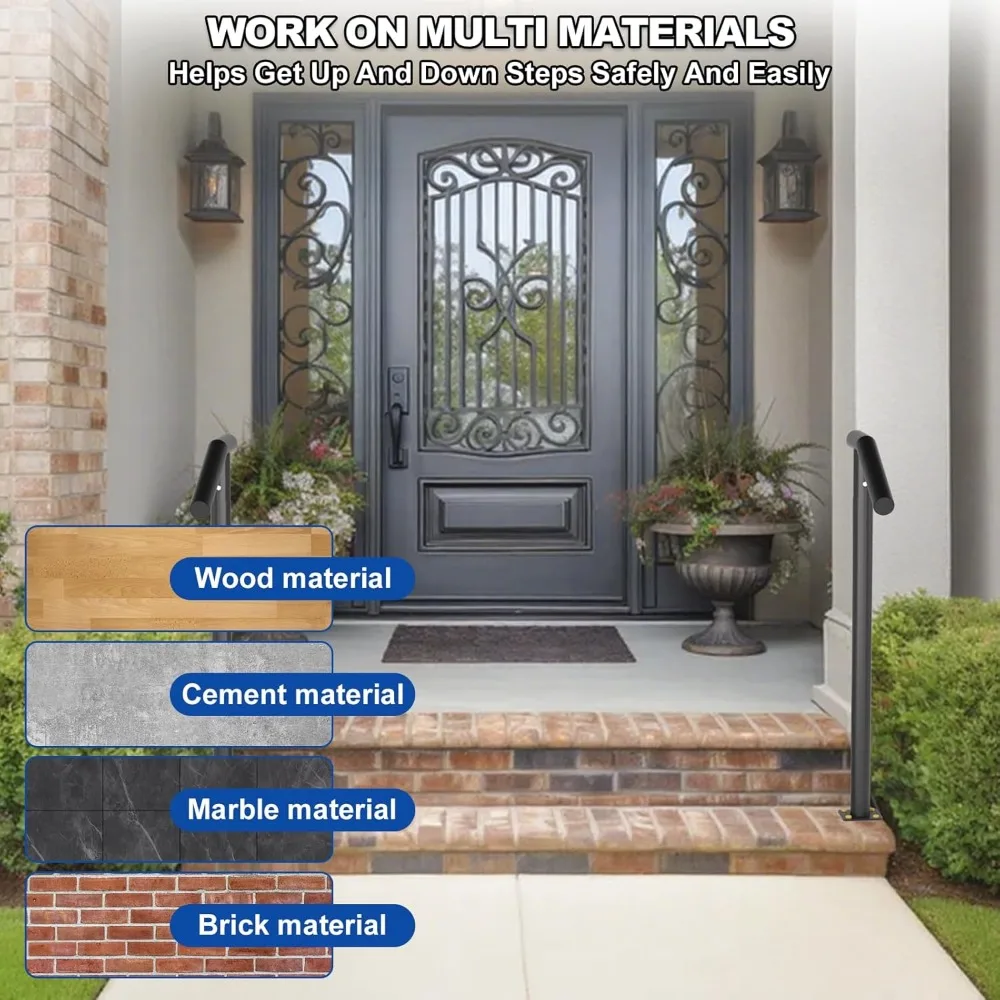 درابزين فردي بخطوة 1-2 - حاجز درج خارجي - درابزين حديد مطاوع واحد مع مجموعة أدوات DIY، مسحوق حاجز يدوي أسود 38 ساعة #6