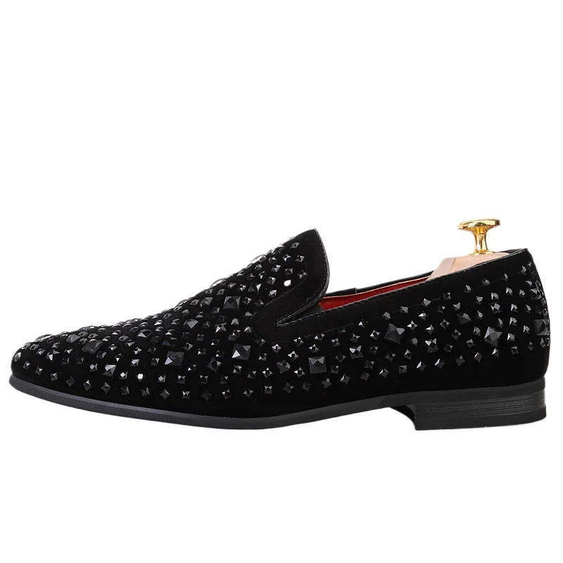 Luxury Denim And Metal Sequins High Quality Casual Men Shoes Black Spikes 2025 New Brand Mens Loafers