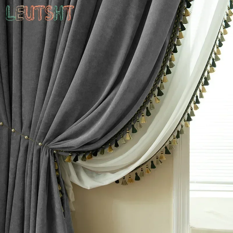 American European Style Curtains Retro Chenille Fabric Room Decor Bedroom Full Blackout High-end Ins Style 2024 New Living Room