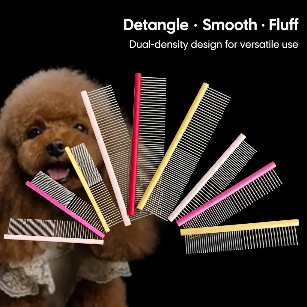 Stainless Steel Pet Dog Cat Straight Comb Round Tip Detangling Dematting Multiple Sizes Colors Grooming Tool for Home Salon Use