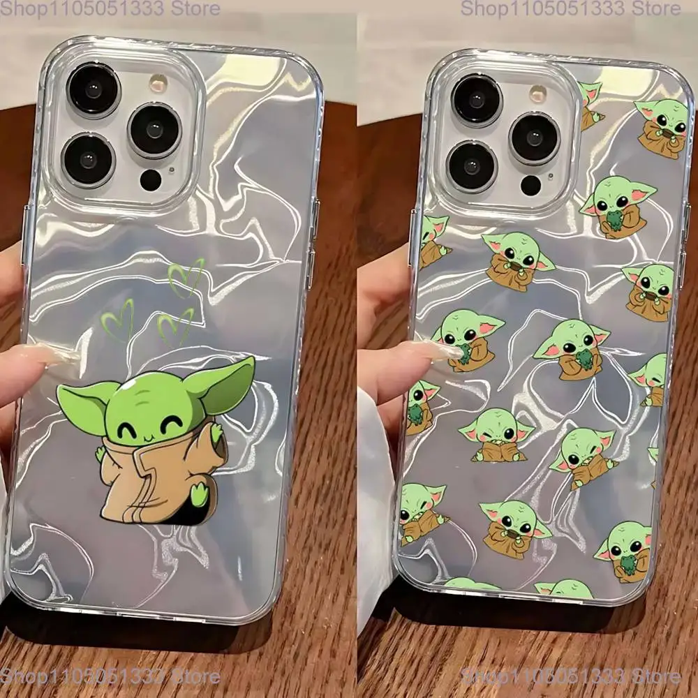 

Cute Baby Y-Yoda Phone Case For iPhone 11,12,13,14,15,16 Plus,Pro,Max,Plus Transparent Satin Laser Glossy Cover