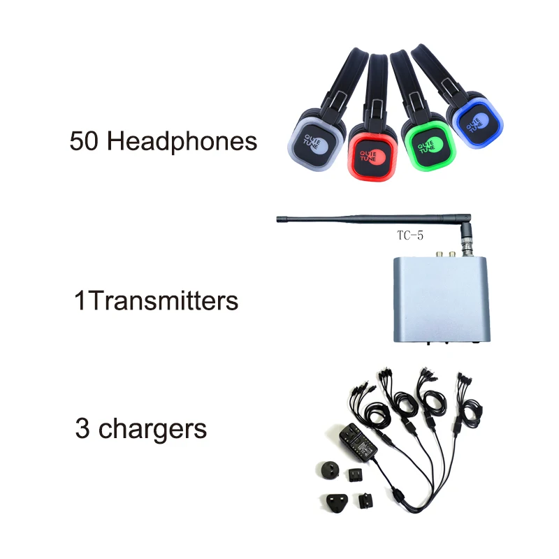 RF Silent Disco Foldable Wireless Headphone  (50 Headphone +1 TC-5Transmitter +3Charger )