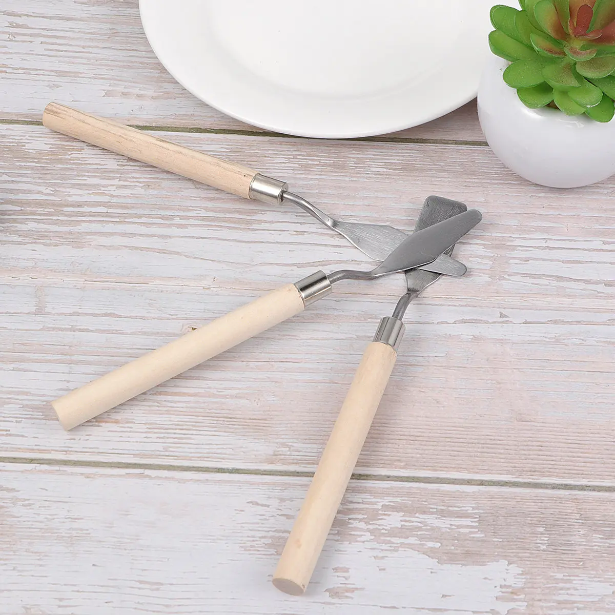 

3Pcs Stainless Steel Painting Tool Set with Wood Handles Flexible Blades for Canvas Acrylic Oil Gouache Mixing Scraper Art