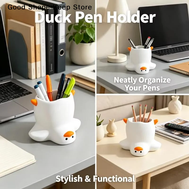 dailyCute Duck Shaped Pen Holder Cartoon Multi-functional Storage Tube Fashion Desk Decor for Pens Makeup Brushes Office School