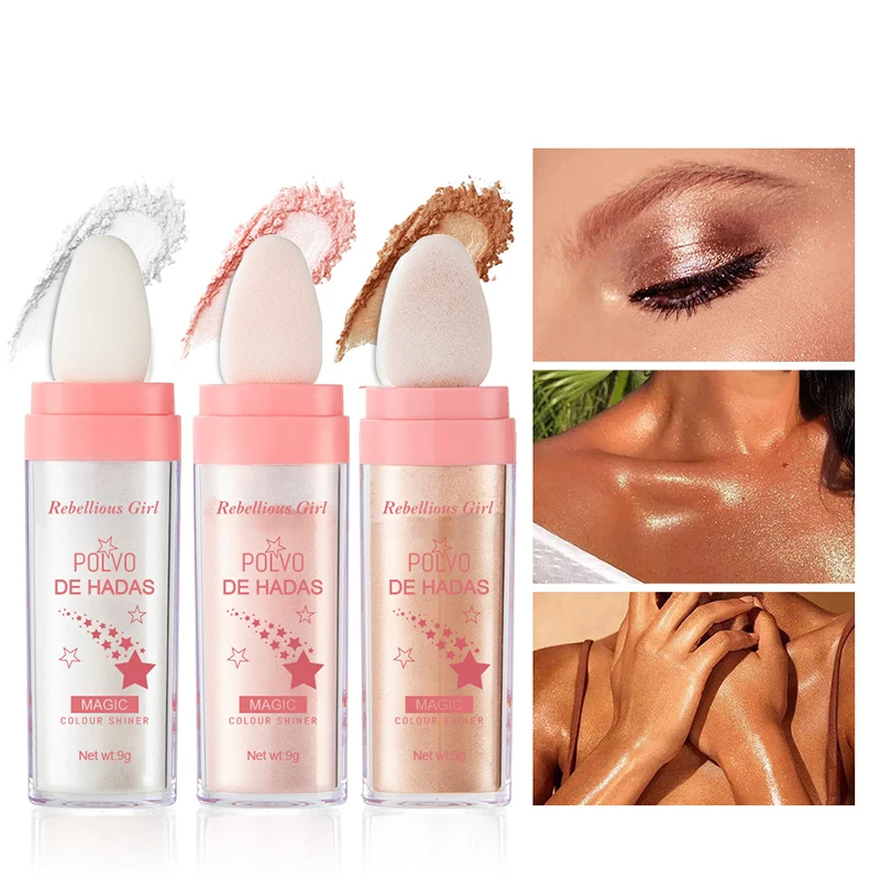 Evidenziatore in polvere bianca al chiaro di luna Polvo De Hadas Glitter Shimmer Contorno Ombreggiante Illuminatore per donne Viso Corpo Glitter Trucco