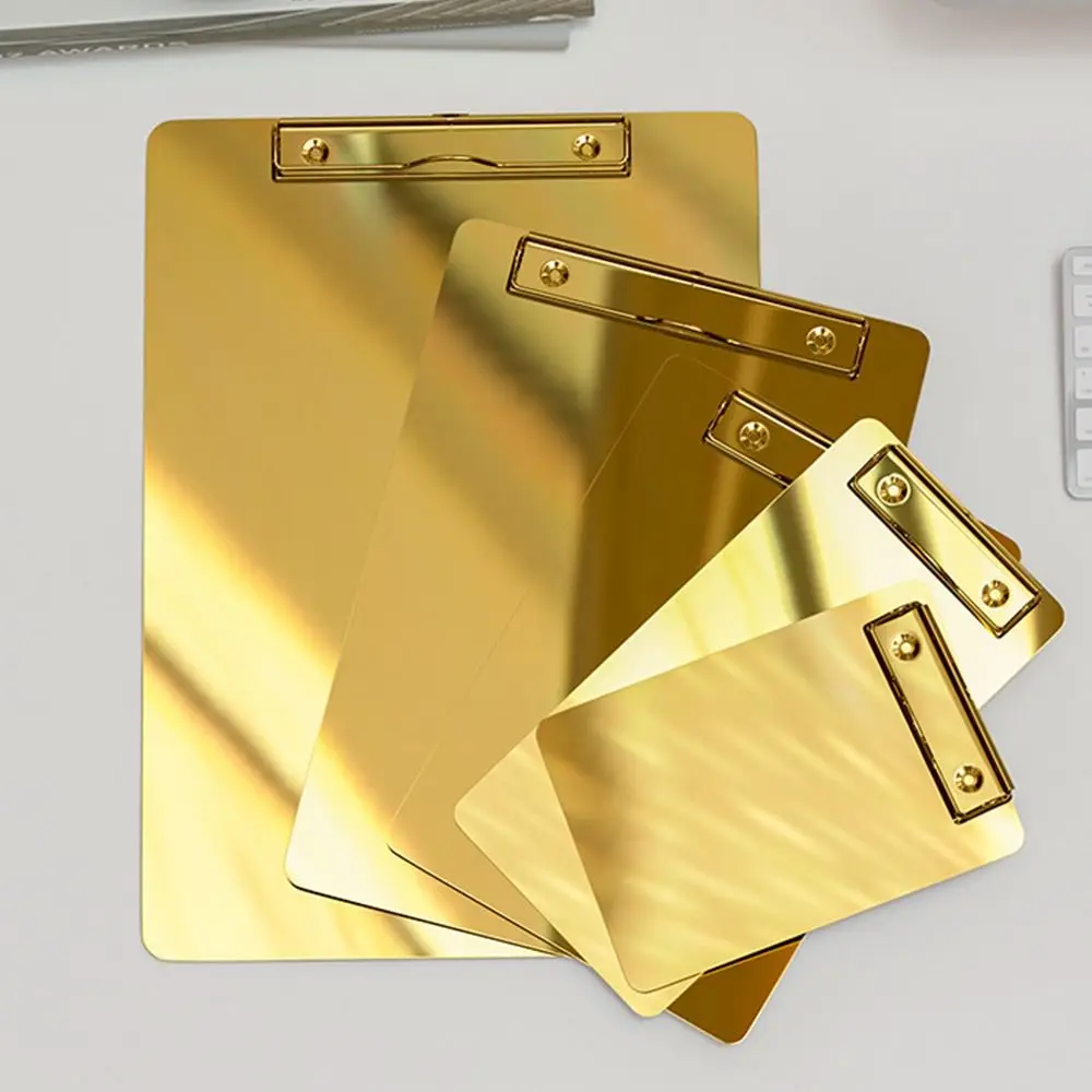 Stainless Steel A4/A5 File Folder Hard Multifunction Writing Clipboard Gold/Silver Writing Pad Restaurant