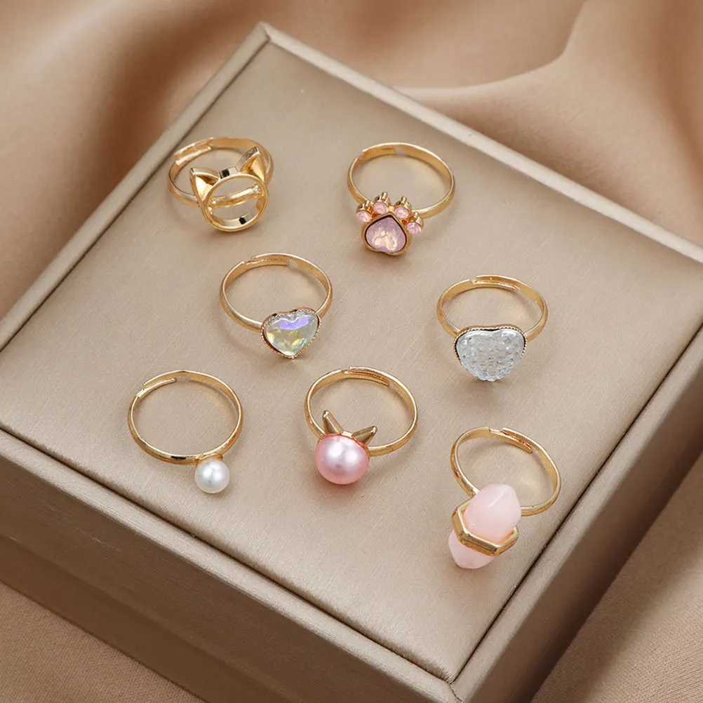

7Pcs Cartoon Design Metal Rings for Girls Lovely Children Jewelry Pretend Play and Dress Up Accessories Girls Rings