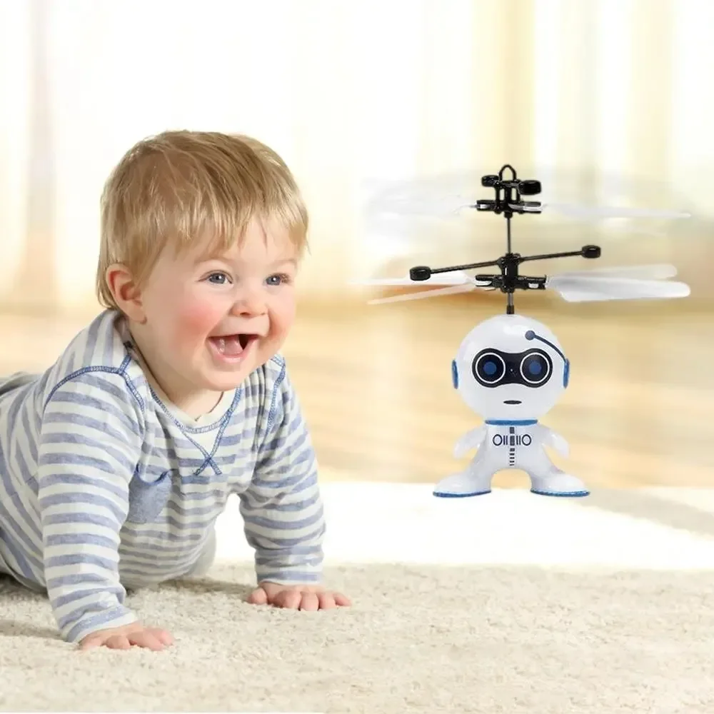 Flying Robot Toys Remote Control Kids Airplane Toy Induction Robots with Conceal Power Switch Household Controllable Aircraft