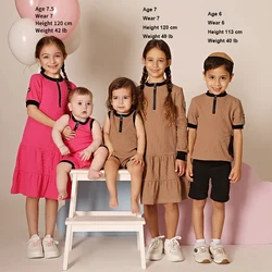 AA SS25 - Children Leather Pocket Ribbed Collection in 2 Colors with Dress Baby Romper Tee Shirt for Girls and Boys Summer Suits