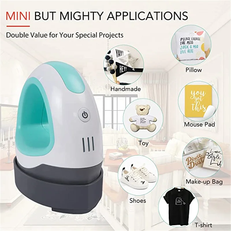 HTVRONT Portable MINI Heat Press Machine DIY Easy Heating Transfer Iron On Machines for Clothes Bags Hats Pads T-shirts Printing