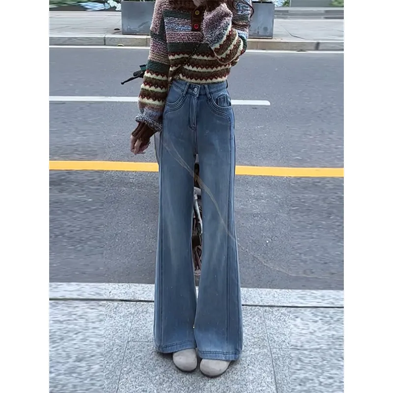 

Trendy Knitted Sweater And Straight Leg Jeans Two Piece Set for Women Spring Autumn Sle Slimming Effectiven