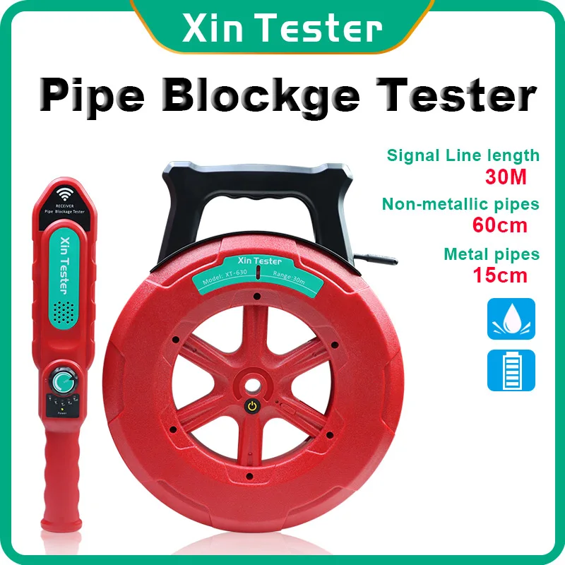 Xin Tester Pipe Locators,Water Pipe Blockage Detector for PVC/Plastic/Metal Underground Pipeline Clog Sewer Finder 30M XT-630