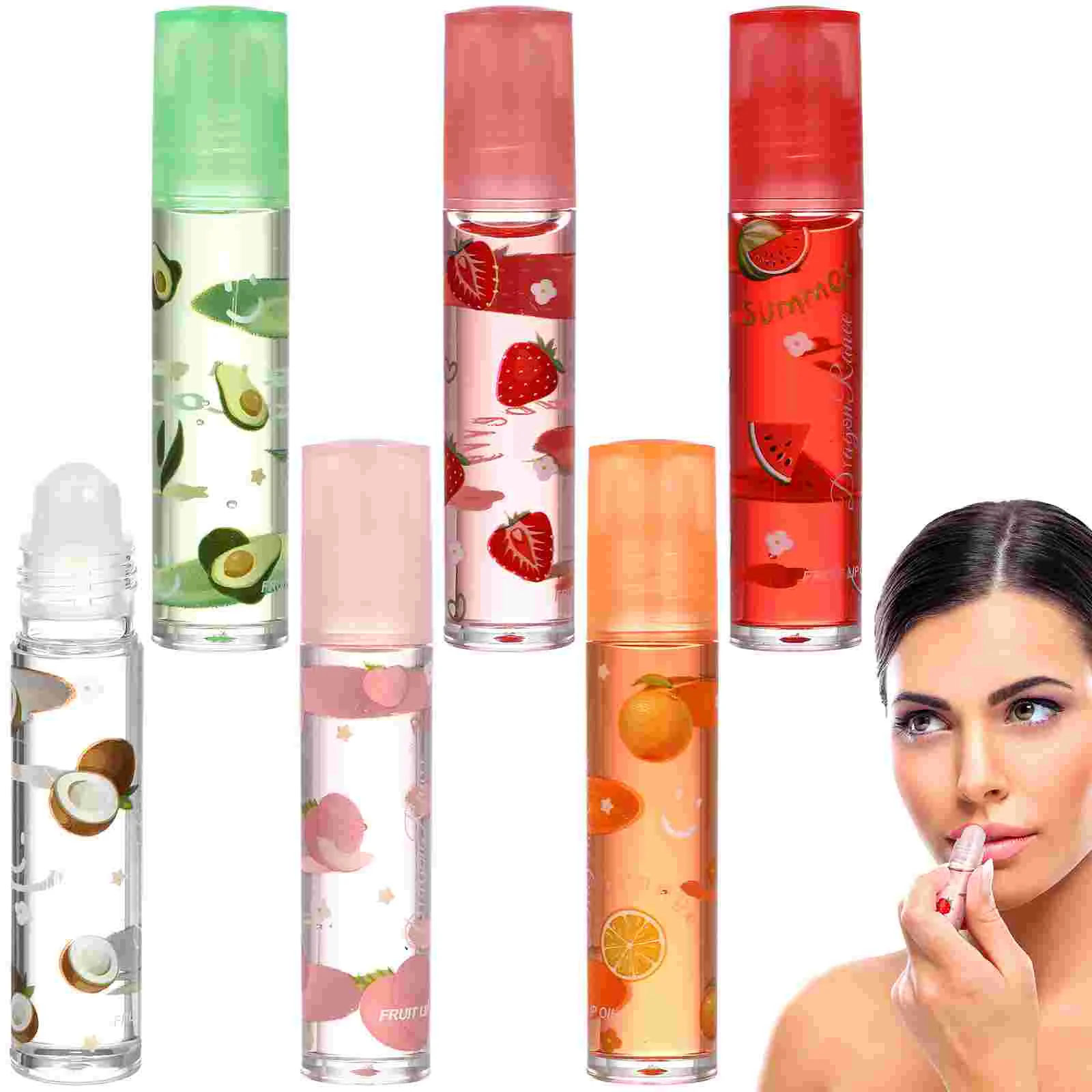 Bálsamo labial de frutas, 6 piezas, hidratante orgánica más suave, brillo, Pintalabios líquido Natural, Protector transparente