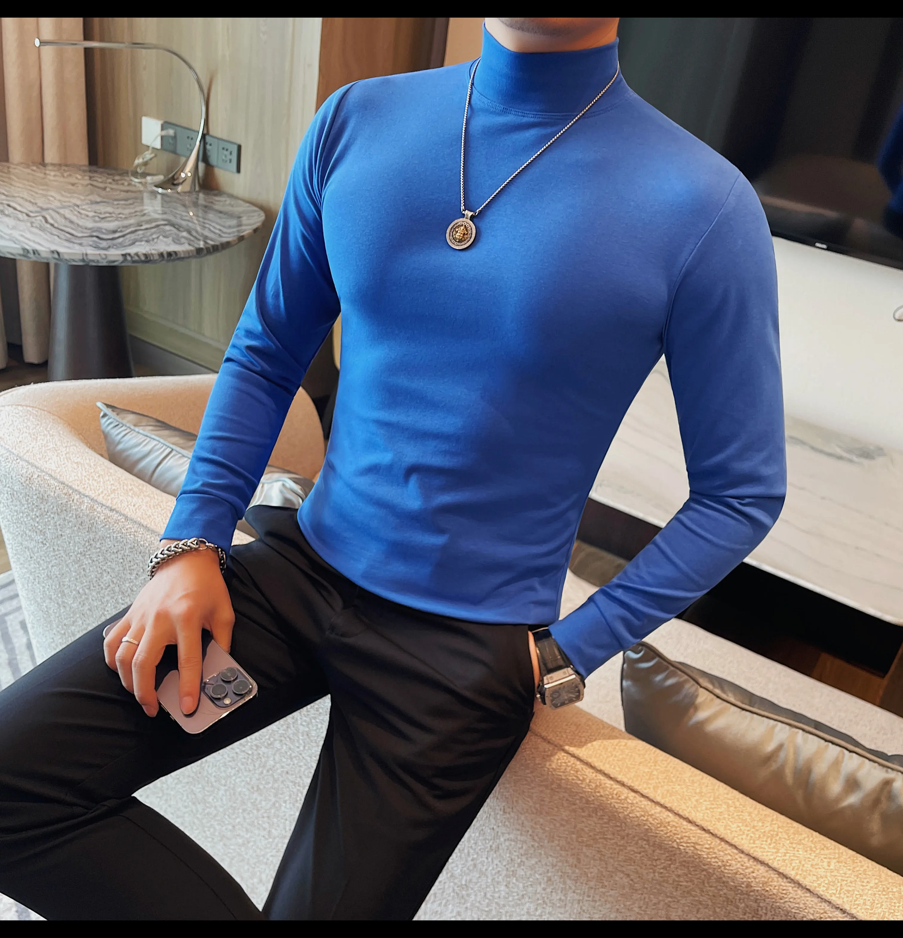 2026 Herren Thermounterwäsche Rollkragen-Hemd mit Revers, dünnes Modal-Herbst- und Winter-Langarm-Unterhemd, einlagiges Slim-Fit-Oberteil – Detail 24