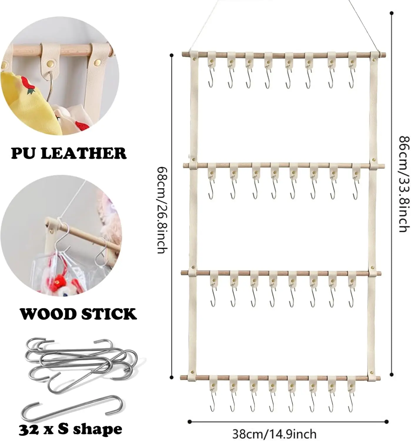 Hanging Display Storage Shelves Detachable Doll Organizer for Plush Collectors, Over Door Organizer for Bedroom Home Beige 1pc view 2