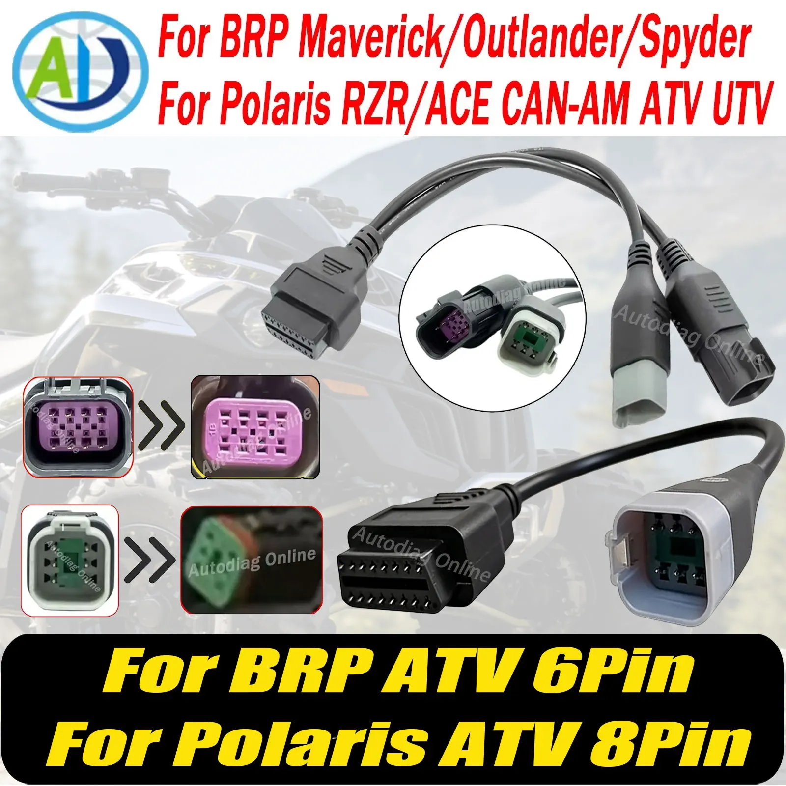 

For BRP ATV Maverick/Outlander/Spyder Diagnostic Cable 6+8Pin For Polaris RZR/ACE CAN-AM ATV UTV OBD2 Scanner Connector Cable