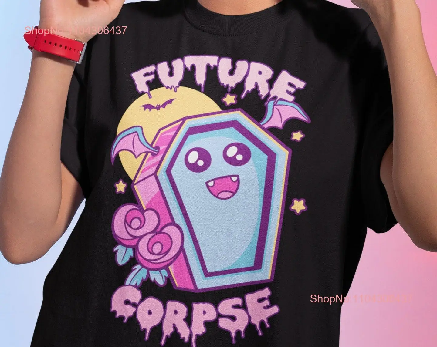 Pastel Goth Coffin Future Corpse T Shirt Yami Kawaii Fairy Kei Grunge Pink Harajuku Halloween long or short sleeves