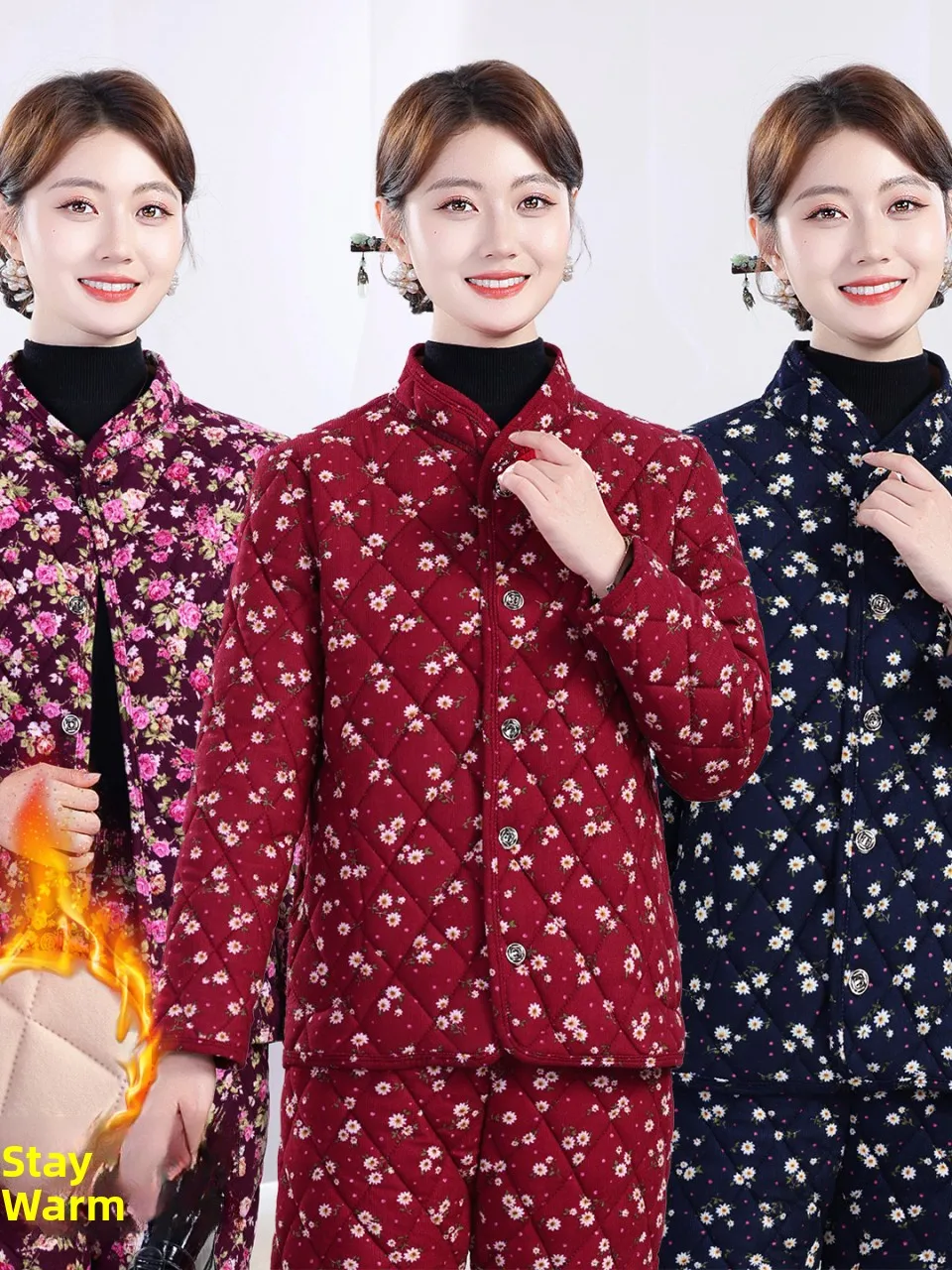 

Утепленная хлопковая куртка с цветочным принтом и воротником-стойкой для женщин: осенне-зимняя теплая одежда для мам, модная женская одежда