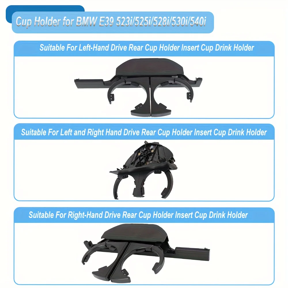 Suitable for lefthand drive and right-hand drive vehicles for BMW 5 Series E39 Front Dashboard Retractable Black Dual Cup Holder